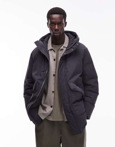 ARKET minimal down hooded padded jacket in navy - view 1