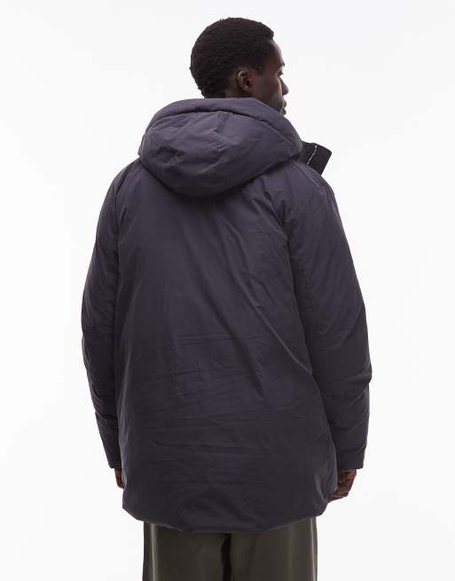 ARKET minimal down hooded padded jacket in navy, 3 of 5
