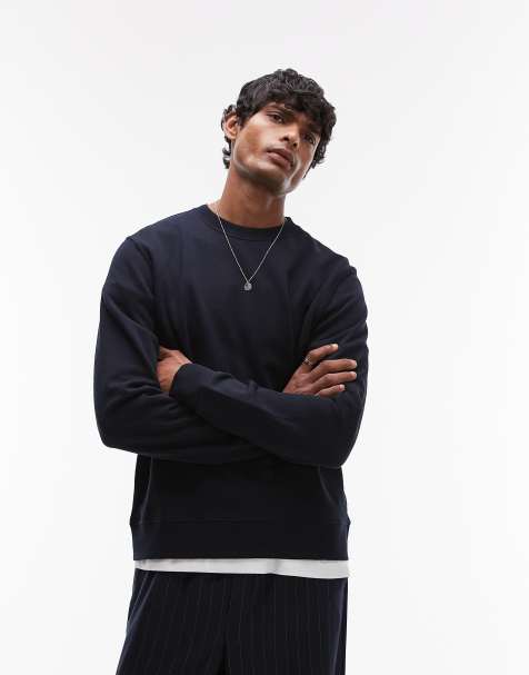 ARKET minimal jersey sweatshirt with crew neck in navy - view 1
