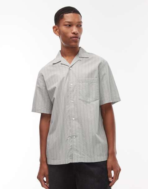ARKET - Mintgrøn, forvasket og oversized skjorte i poplin med tekstur og striber - view 1
