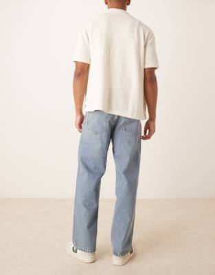 Shop Arket Mist Low Rise Baggy Wide Leg Jeans In Blue