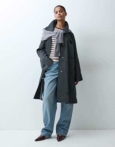 ARKET mittellanger Carcoat im Trench-Style, A-Linie, aus reiner Baumwolle in Dunkelgrau - view 1