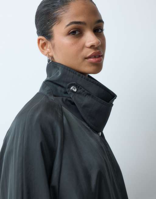 ARKET mittellanger Carcoat im Trench-Style, A-Linie, aus reiner Baumwolle in Dunkelgrau, 3 von 4