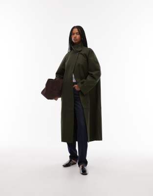 ARKET - Mittellanger Trenchcoat aus gewachster Baumwolle in Grün
