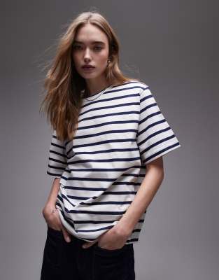 ARKET - Mittelschweres, gestreiftes T-Shirt in Blau und Weiß-Bunt