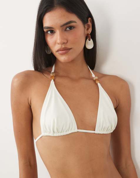 ARKET mix and match bikiniöverdel med knytning och pärlor i vitt - view 1