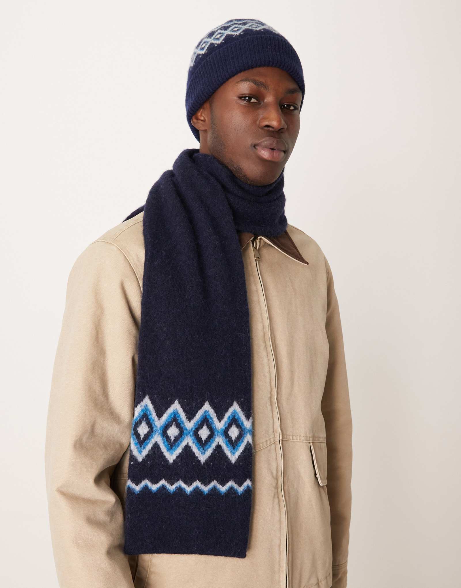 Шарф из смеси шерсти fairisle темно-синего цвета от ARKET mix and match