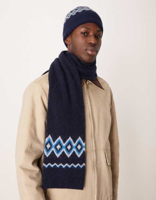 ARKET mix and match fairisle wool scarf in navy