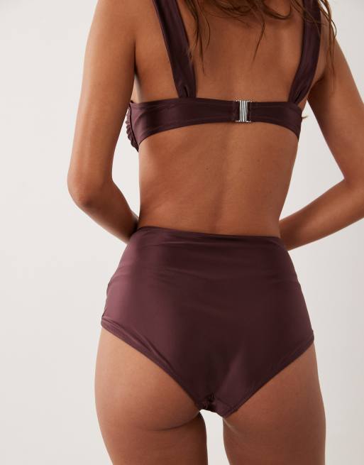 ARKET mix and match high waist shiny bikini bottom in wine, 2 of 4