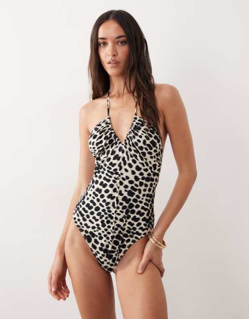 ARKET - Mix and Match - Maillot 1 pièce à dos nu et imprimé animal - Noir, 4 de 4