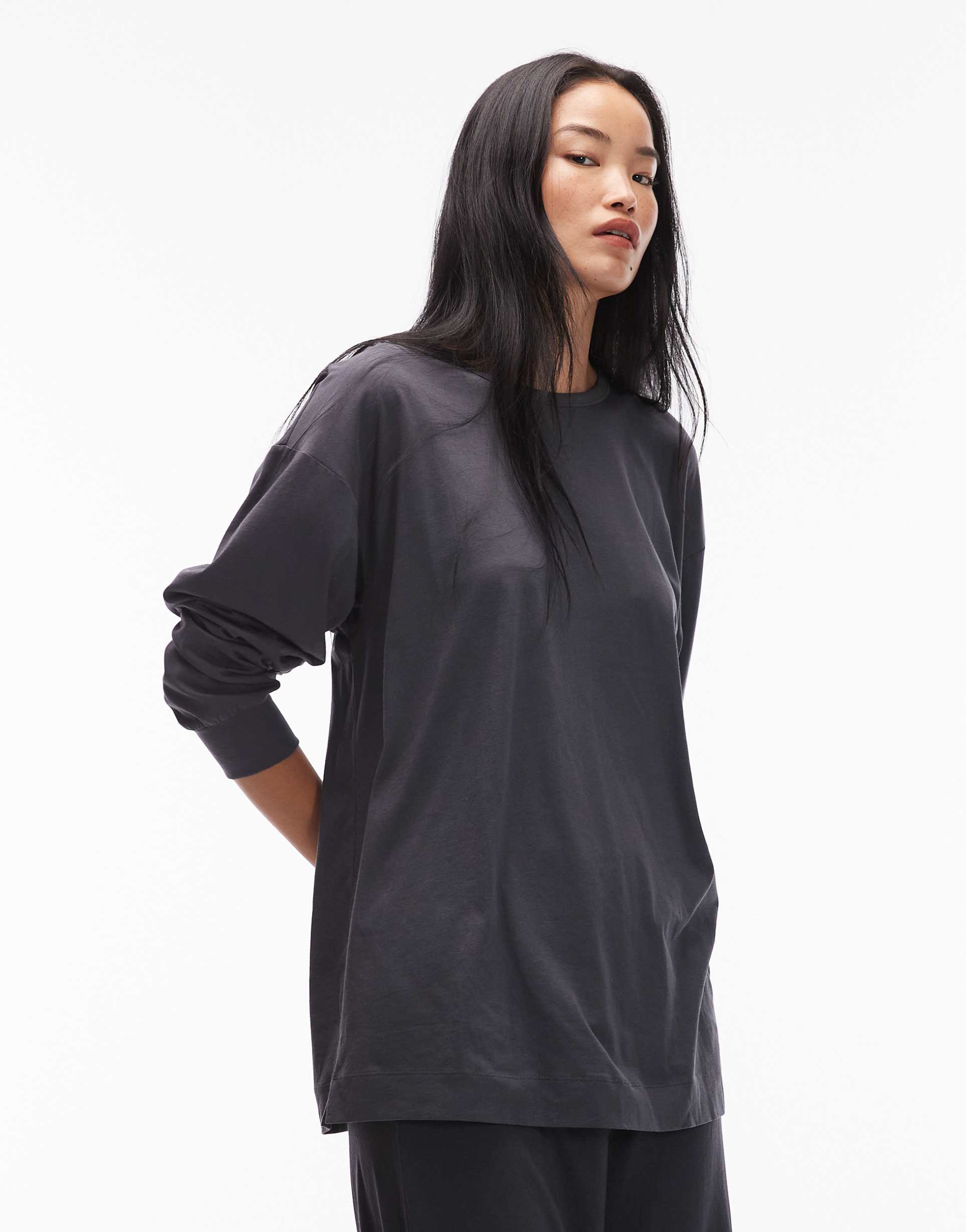 arket mix and match pure cotton lounge soft long sleeve pajama top in dark blue