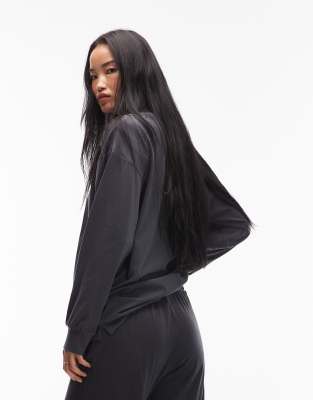 Arket Mix And Match Pure Cotton Lounge Soft Long Sleeve Pajama Top In Black