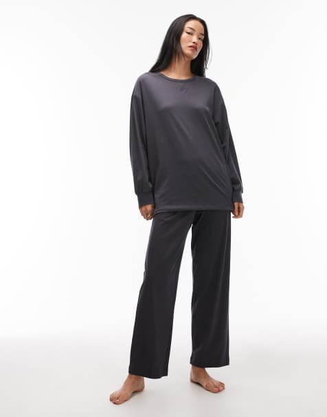 ARKET mix and match pure cotton lounge soft long sleeve pajamas in dark blue - view 1