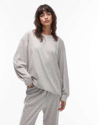 Arket ARKET mix and match pure cotton lounge soft long sleeve pyjama top in grey melange