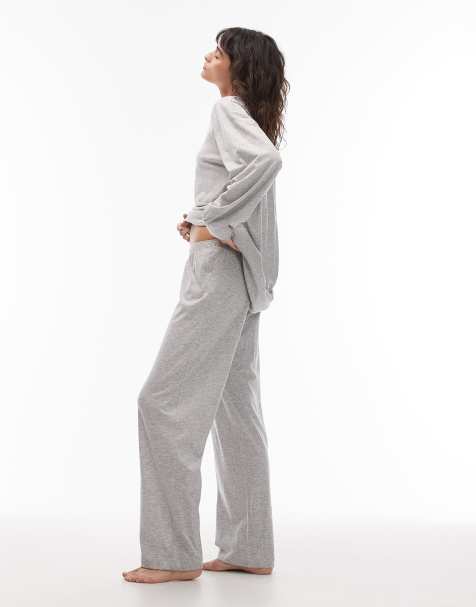 ARKET mix and match pure cotton lounge soft pyjama bottoms in grey melange - view 1