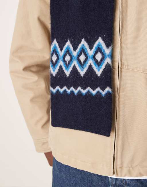 ARKET mix and match pure fairisle wool scarf in navy, 2 of 3
