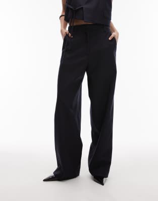 Arket Mix And Match Pure Wool Wide Leg Tailored Pants In Navy
