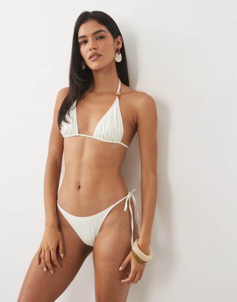 ARKET mix and match side tie beaded bikini bottoms in white - view 1