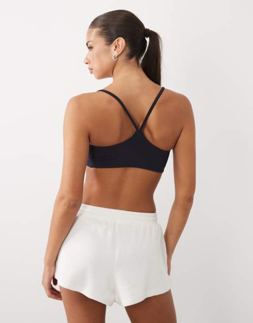 ARKET mix and match soft stretch sports bra in navy, 3 of 4