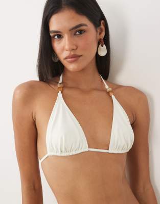 Arket Mix And Match Tie Up Beaded Bikini Top In White