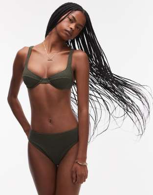 ARKET - Mix & Match - Bikinihose mit Blasen-Knitterstruktur in Dunkelgrün