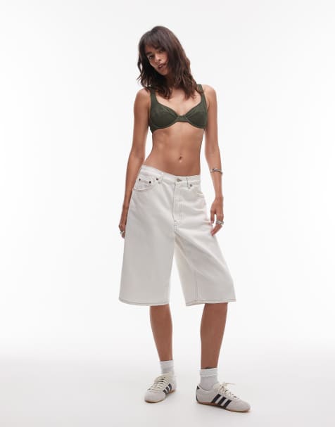 ARKET Mix & Match crinkle bubble bikini top and bottoms in dark green - view 1