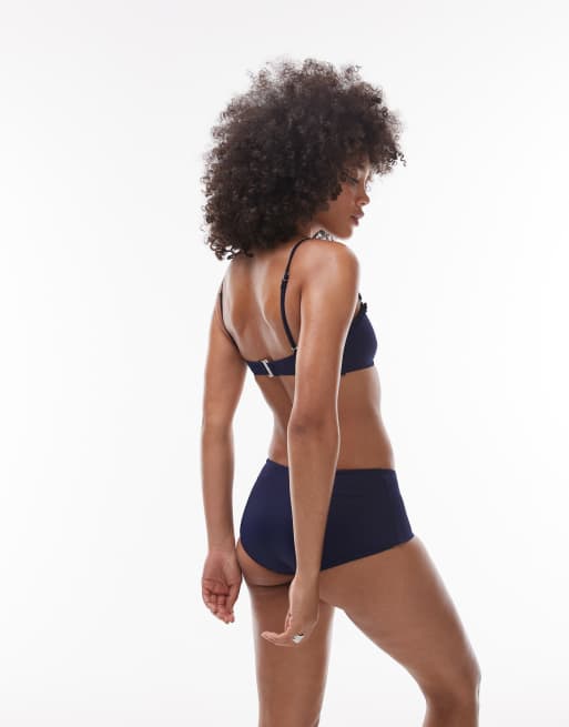 ARKET mix & match frill square neck bikini top in dark blue, 4 of 4