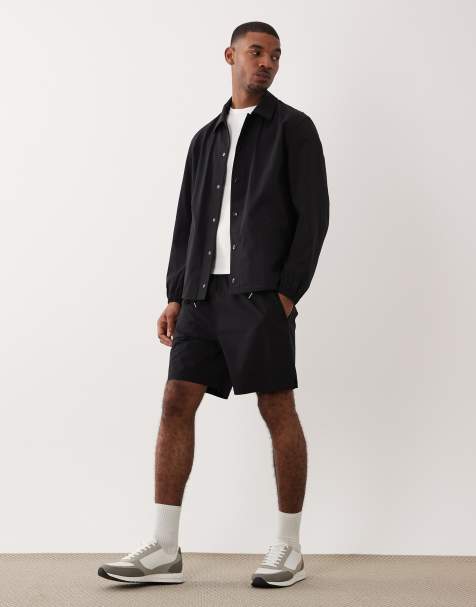 ARKET Mix & Match popper front overshirt and shorts set in black - view 1