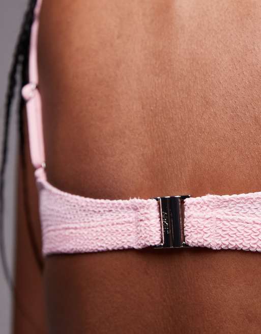 ARKET mix & match square scoop back crinkle bubble bikini top in pink, 3 of 4