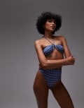 [Arket] ARKET Mix & Match wired bandeau bikini top with removable pads and halterneck straps in blue and white print-Multi 40 Blue and white