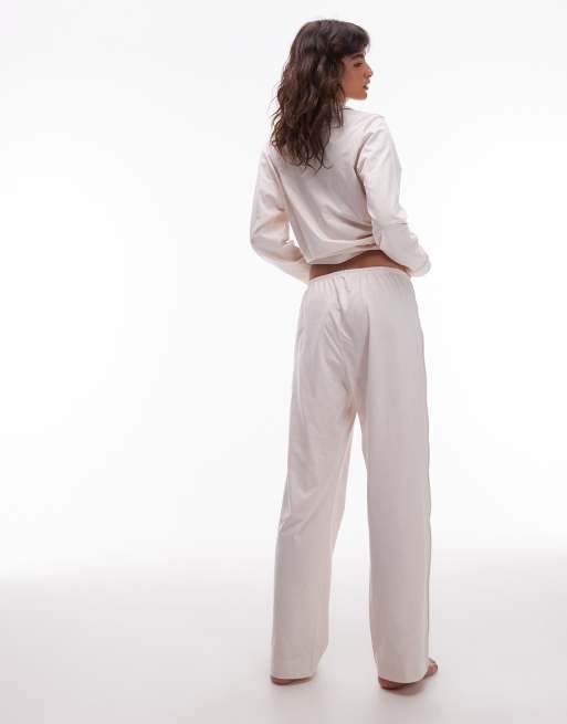 ARKET – Mixa och matcha – Beige pyjamasbyxor i bomull med vita passpoaler, 3 av 4