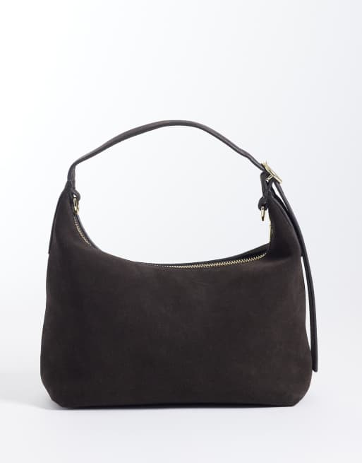 ARKET – Mörkbrun, liten toteväska i mocka med avtagbar axelrem