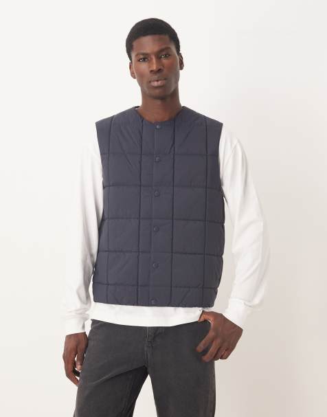 ARKET moto padded vest with popper front in navy - view 1