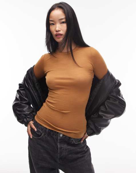 ARKET merino wool knitted semi sheer long sleeve top in mustard