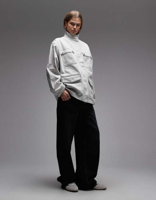 ARKET – Naturvit overshirt i denim och arbetarstil med ståkrage, 4 av 4