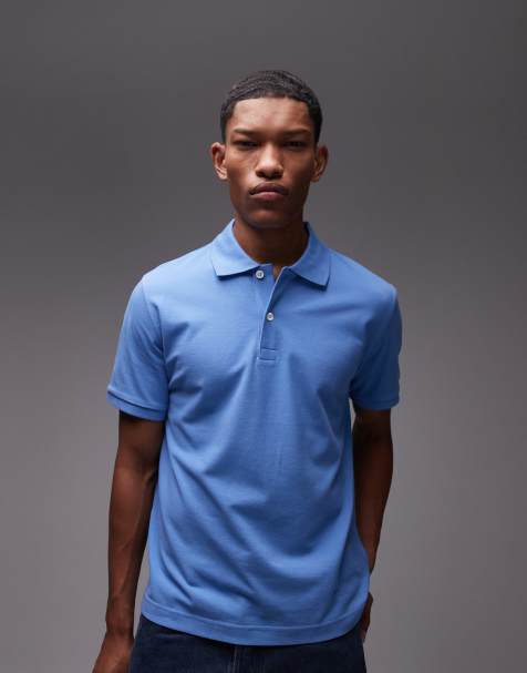 ARKET pique jersey short sleeve polo shirt in blue