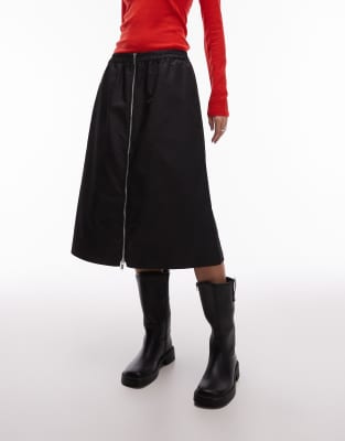 ARKET - Nylon-Midirock in Schwarz mit durchgehendem Reißverschluss