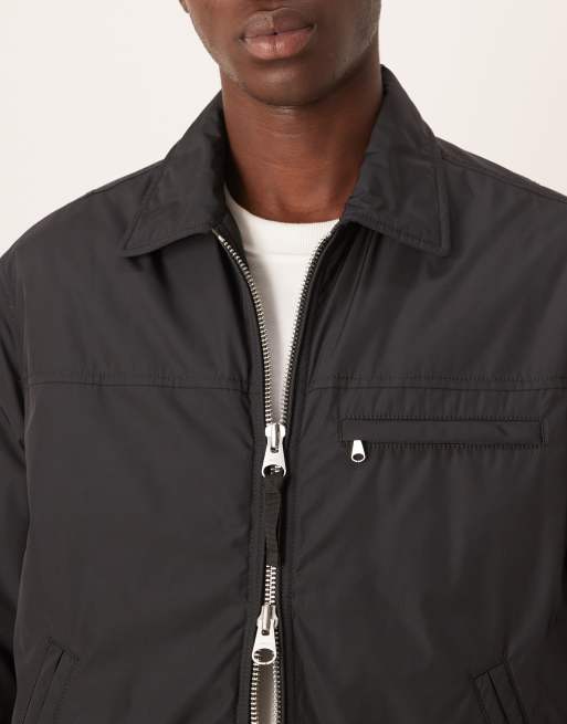 ARKET nylon minimal jacket with zip front in black, 5 of 5