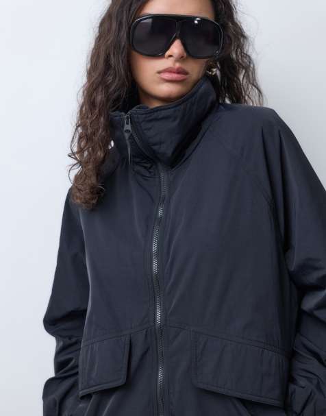 ARKET nylon windbreaker with cinched waist in black - view 1