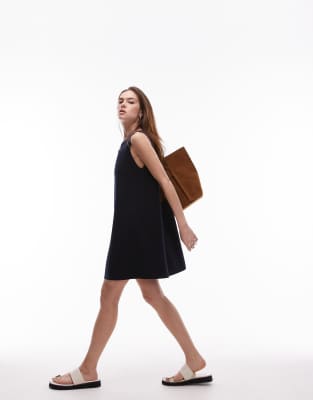 Arket Open Knit Mini Dress In Navy
