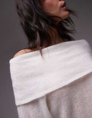 ARKET OPEN KNIT SHEER SWEATER WITH FOLD OVER OFF THE SHOULDER 