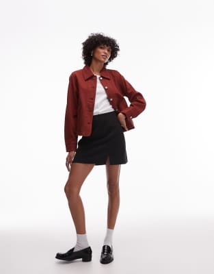 Arket Overdyed Denim Shacket With Contrast Collar In Red