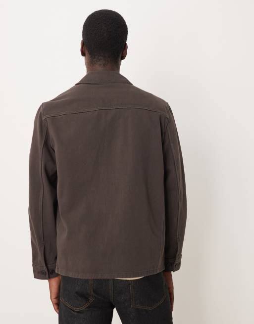 ARKET overdyed twill shacket in brown, 3 of 5