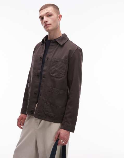 ARKET overdyed twill shacket in dark mole - view 1