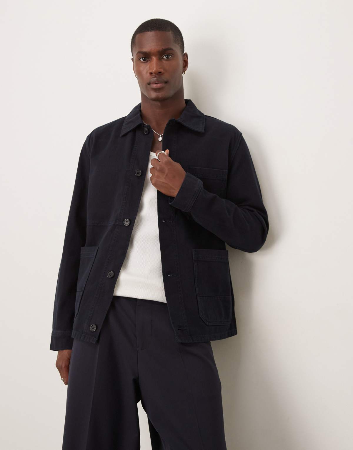 ARKET overdyed twill shacket in navy blue