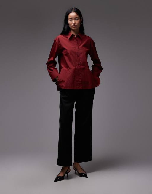 ARKET - Overhemd met peplum in donkerrood, 2 van 4