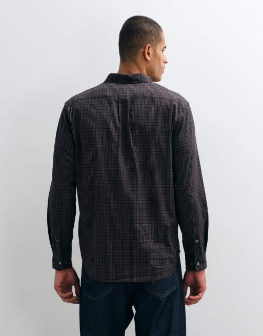ARKET oversize fit twill shirt in navy check, 4 of 5