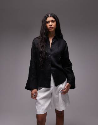 ARKET - Oversize-Hemdbluse aus Leinen in Schwarz