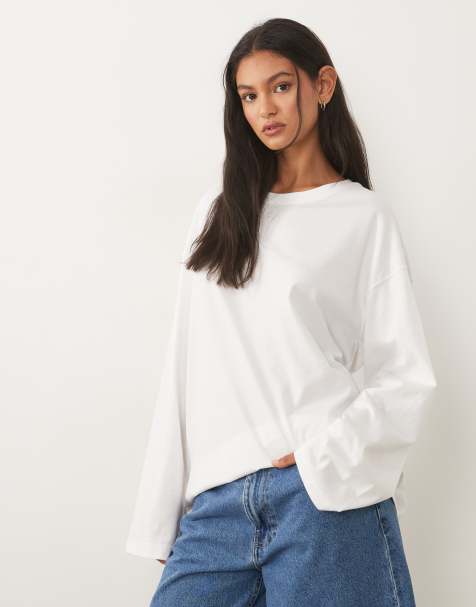 ARKET oversize t-shirt z długim rękawem w kolorze białym - view 1