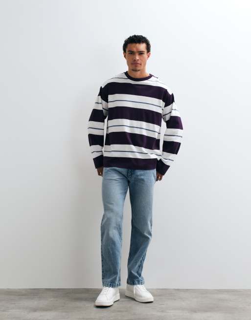 ARKET oversize t-shirt z długim rękawem w szeroki fioletowy pasek, 2 z 5